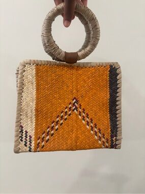 Woven Orange Straw Tote with Ring Handle
